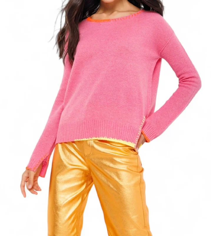 Split Decision Sweater In Pink PunchPolyester Knit Tops