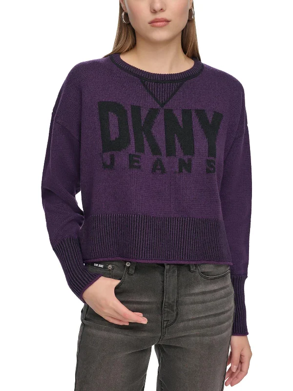 Womens 100% Polyester Logo Pullover SweaterStreetwear Knit Tops