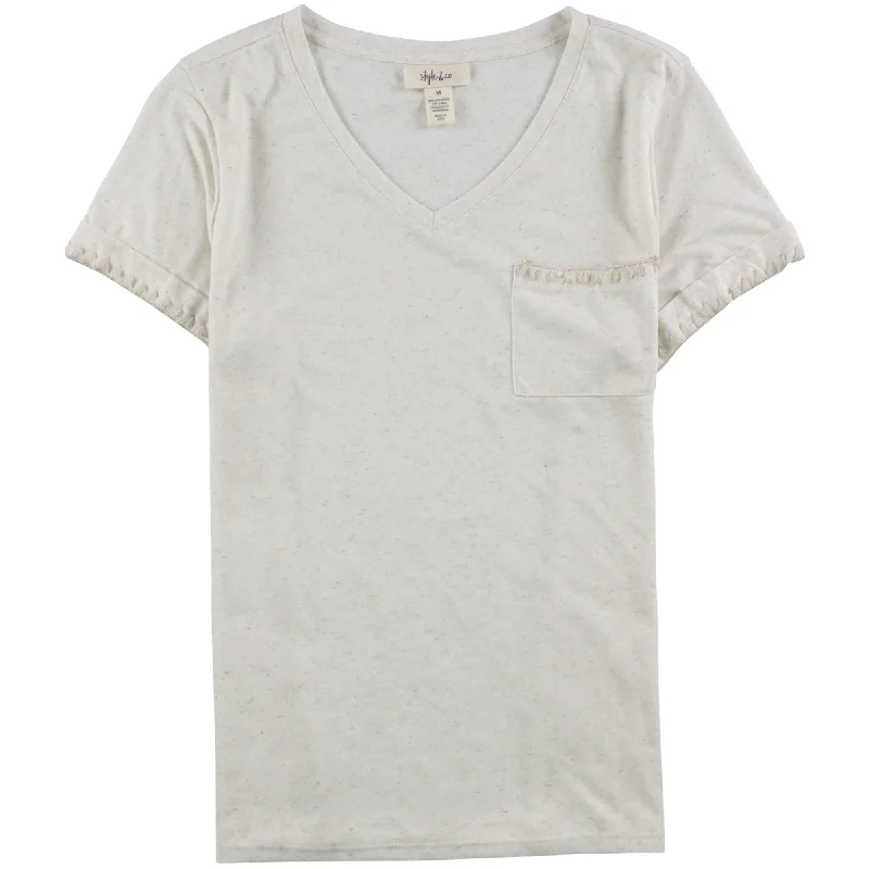 Style & Co. Womens Whip Stitch Pocket Basic T-Shirt, Off-White, MediumSilk T-Shirts
