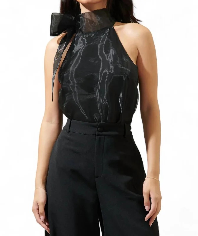 Dalet Dime Organza Neck Tie Halter Tank Top In BlackMesh jacket