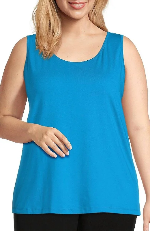 Double Scoop Neck Tank In TurquoiseMesh tank