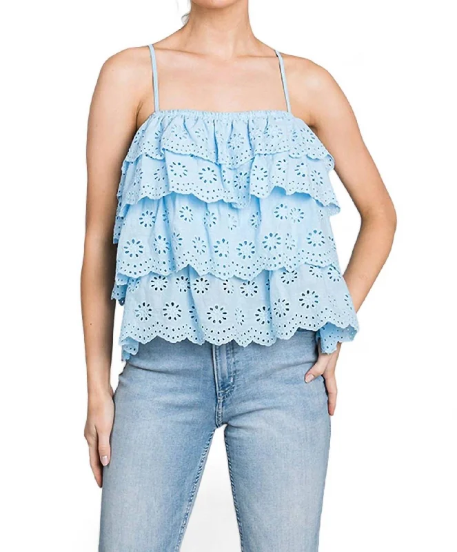 Eyelet Lace Layered Tank Top In Sky BlueReflective jacket