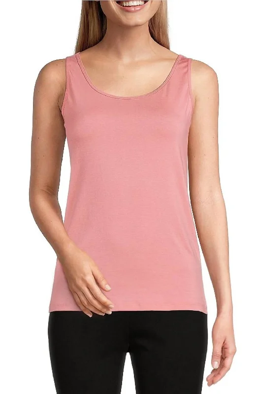 Knit Double Scoop Neck Sleeveless Fitted Tank Top In Dusty PinkLightweight tank