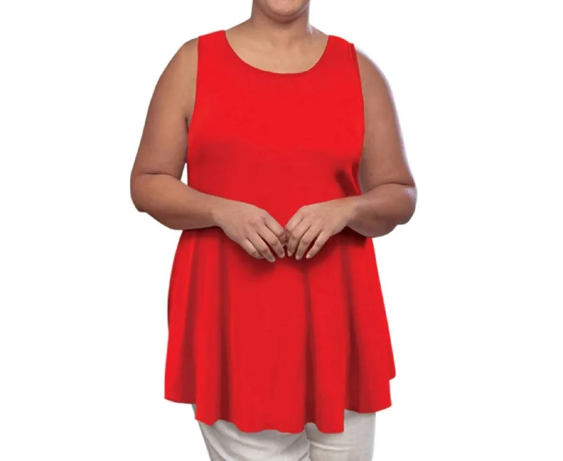 Solid Sleeveless Swing Tank Top - Plus In RedBreathable jacket