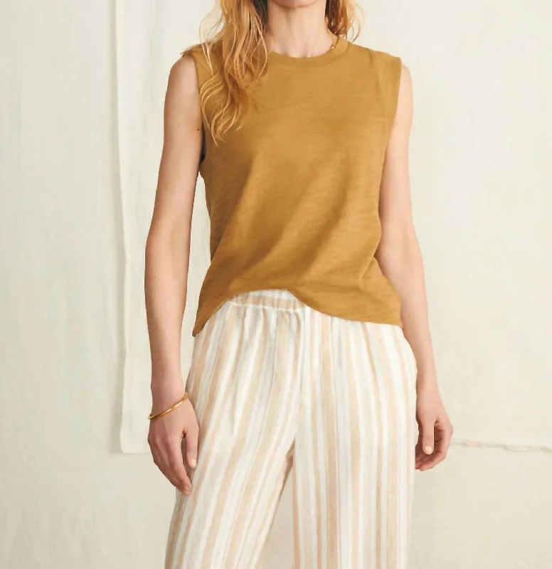 Sunwashed Slub Muscle Tank In Dull GoldCompression jacket