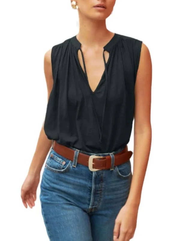 Via Tie Front Flowy Tank In Jet BlackSports hoodie