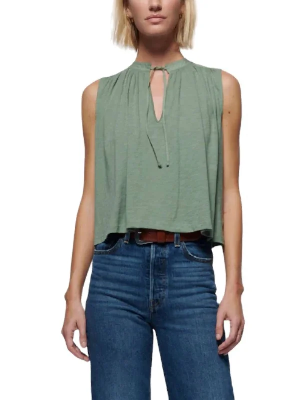 Via Tie Front Flowy Tank In Sea SprayRunning hoodie