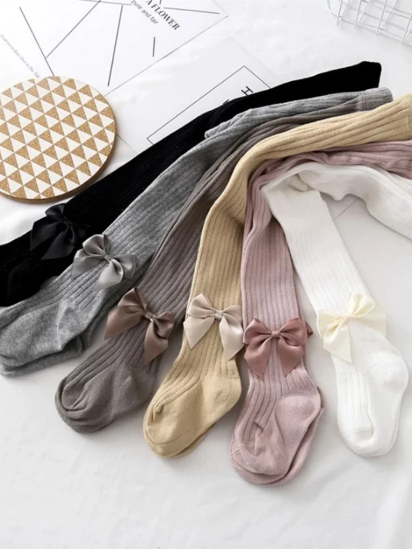 TightbudgetToasty Toes Rib Knit Girls Bowknot Tights